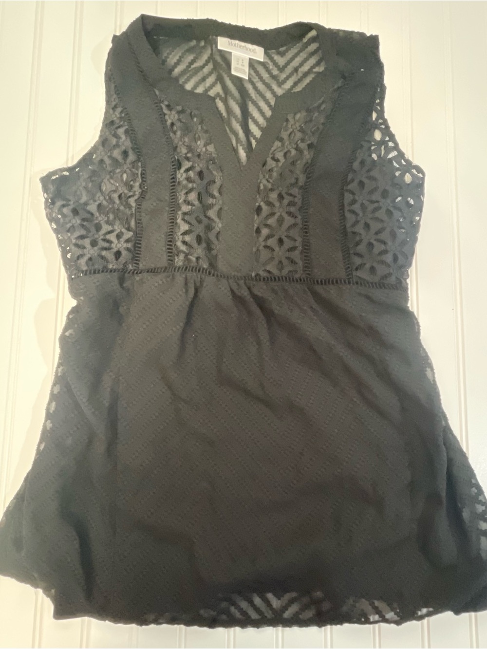 Motherhood Maternity Black Lace-Detail Sleeveless Top Small